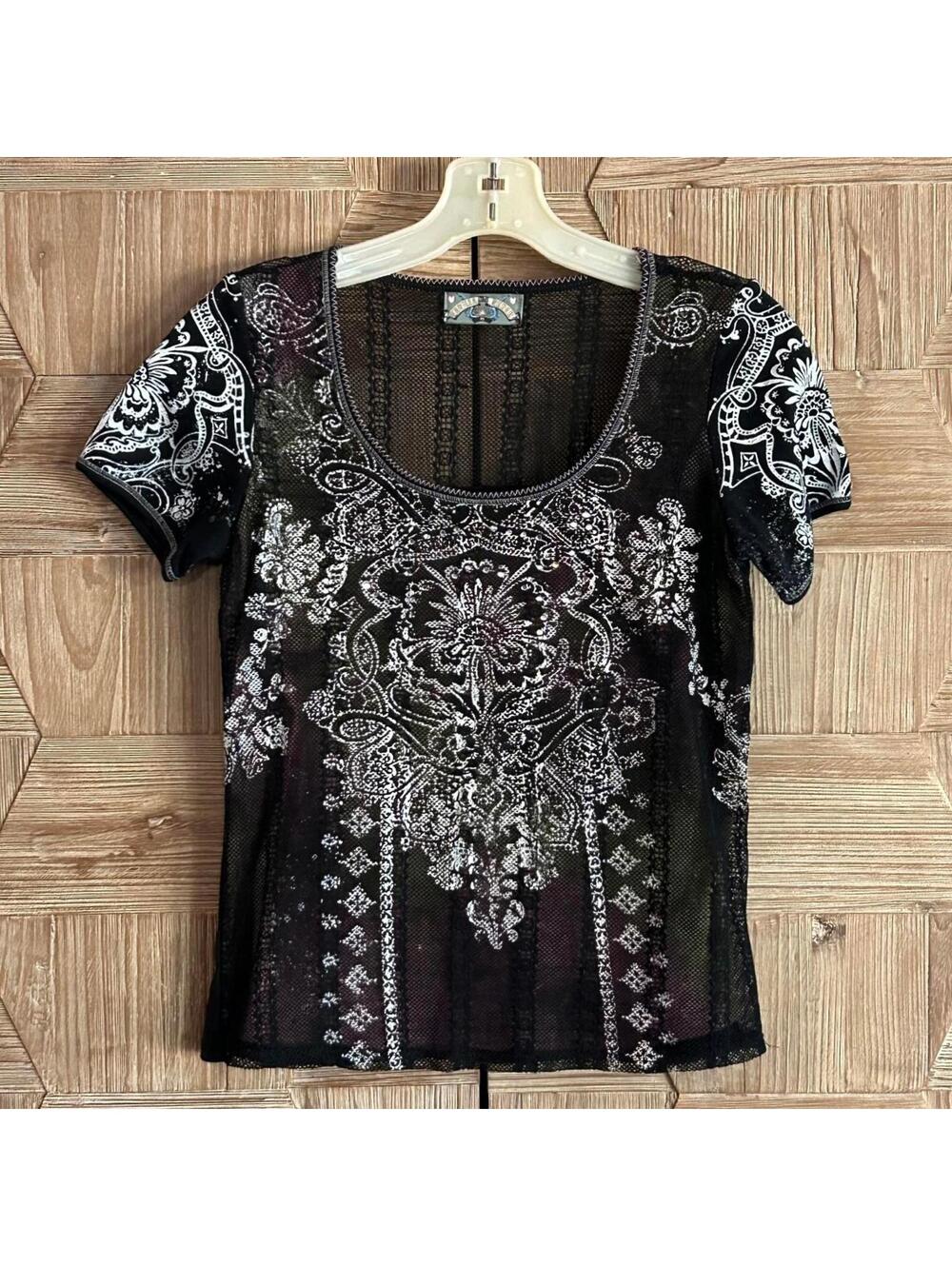 Vanilla Sugar Womens Short Sleeve T-Shirt Black Size PS Lace Indie Sheer